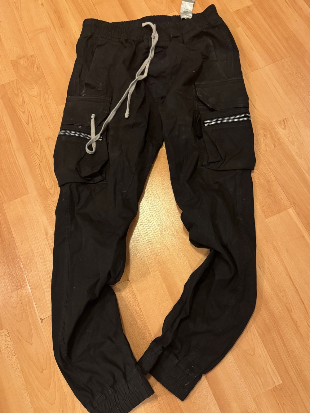 Rick Owens Black Cargo Joggers with Contrast Drawstring